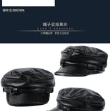 REAL COWHIDE Genuine Leather Greek Fisherman Sailor Fiddler Driver Hat Flat Cap for Men Women