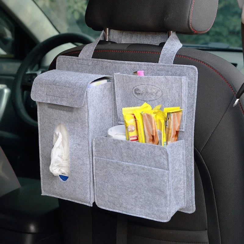 Car Back Seat Storage Bag Organizer Hanging Bag Box Paper Towel Phone Storage Felt Bag Trash Can Organizer Car Accessories