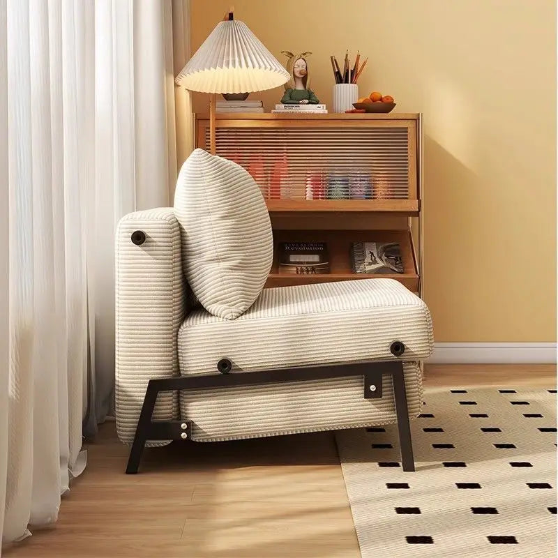 Sofa Bed, Foldable Single Push-pull Bed for Living Room, Study Room and Balcony, Retro Fabric Sofa for Small Apartment, Corduroy