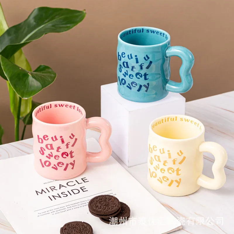 Cartoon english ceramic mug mug mug male and female student couple water mug coffee mug valentine's day gift