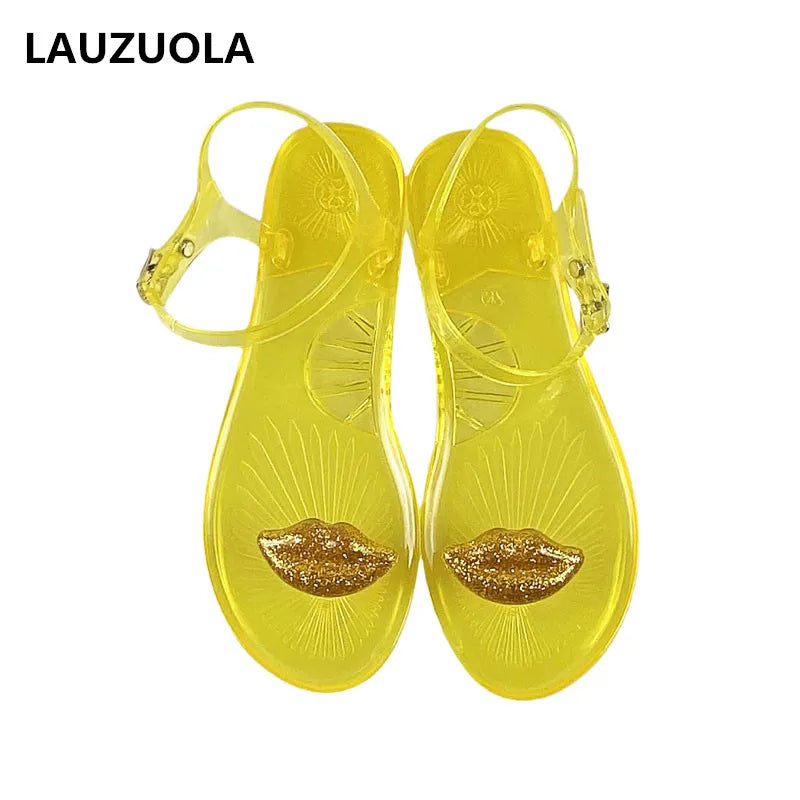 New Sandals Sexy Lips Fruit Sandals Women's Anti slip PVC Jelly Flat Sandals Outer