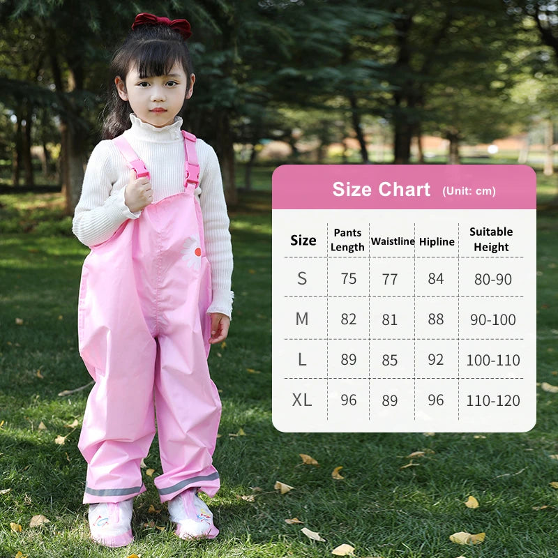 Kids Rain Gear Ultra-light Waterproof Children Strap suspender pants and poncho