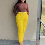 Work Pants for Women Office Elegant High Waisted Belt Waisted Straight Ankle Length Fashion Female Formal Business Bottoms Pants