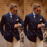 Solid Blazer for Men Peak Lapel Double Breasted Dinner Prom Jacket Elegant Smoking Slim Fit Suit Coat for Wedding/Business