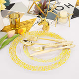 Gold Plastic Plates-Clear Plastic Party Plates, Premium Heavyweight Disposable Wedding Plates Dinner Plates Desser for holidays