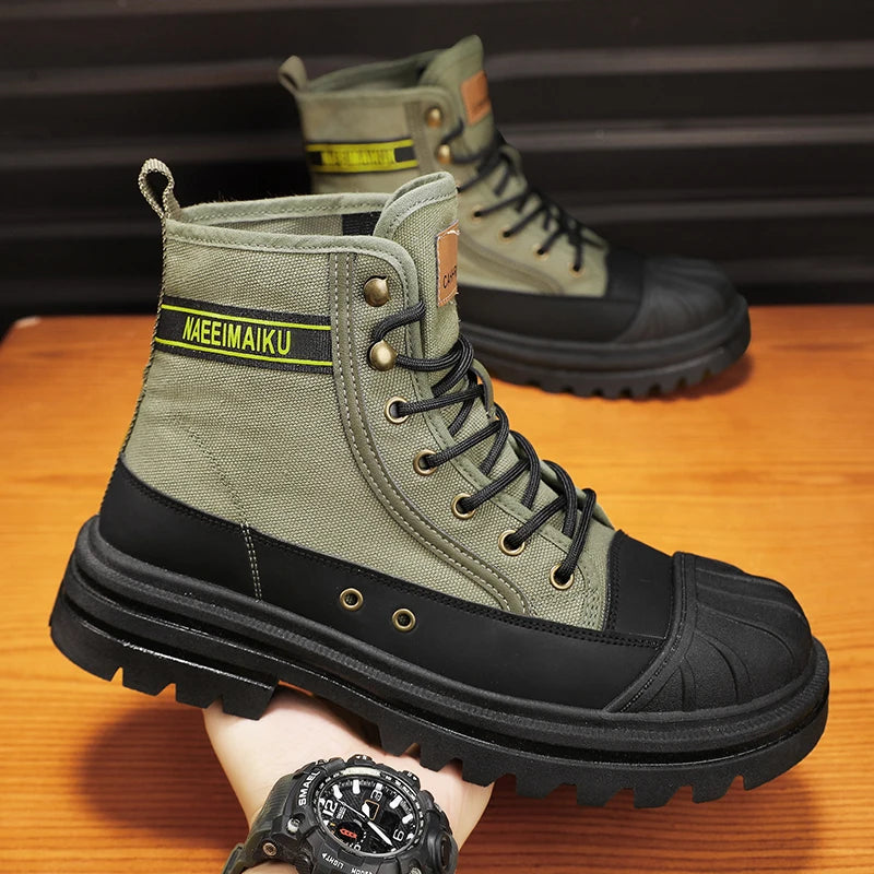 Men's boots four seasons high-top casual boots canvas boots soft-soled non-slip thick-soled outdoor boots fashion tooling boots