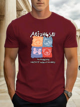 T Shirts For Men Bear 100% Cotton Graphic Printing Summer Round Neck T-Shirt Casual Breathable Street Style Daily Top