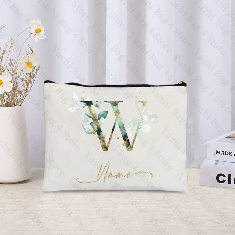 26 letters Flowers Custom Name Printed Makeup Bag Bridesmaid Wedding Makeup Box Gift Organizer Travel perfume Toilet Side Bag