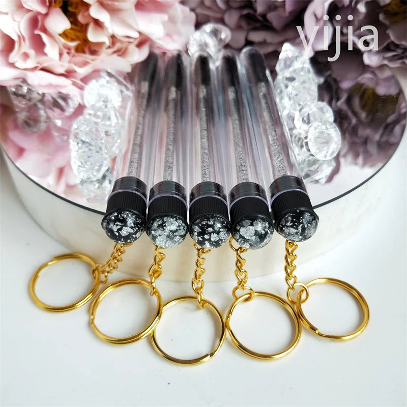 10pcs Disposable Eyelash Brush With Tube Applicator Eyelash Extension Makeup Brush With Keychain Gold Keychain Silver Keychain