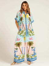 Pants Sets For Women 2025 Summer Fashion Printed Half Sleeve Shirt Suits Casual Loose High Waisted Female Wide Leg Pants Outfits
