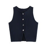TRAF White Knit Crop Top Women Button Short Tops Woman 2024 Summer Tanks Camis Tops for Women Streetwear Vest Tank Top Female