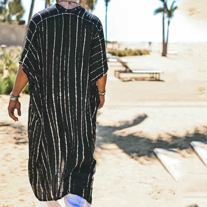Beach Holiday Men's Shawl Coat Men's Summer Mid-length Loose Casual Shawl Hooded Long Cape