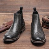 Men Chelsea Boots Fashion Retro Men Leather Boots Brogue Ankle Boots