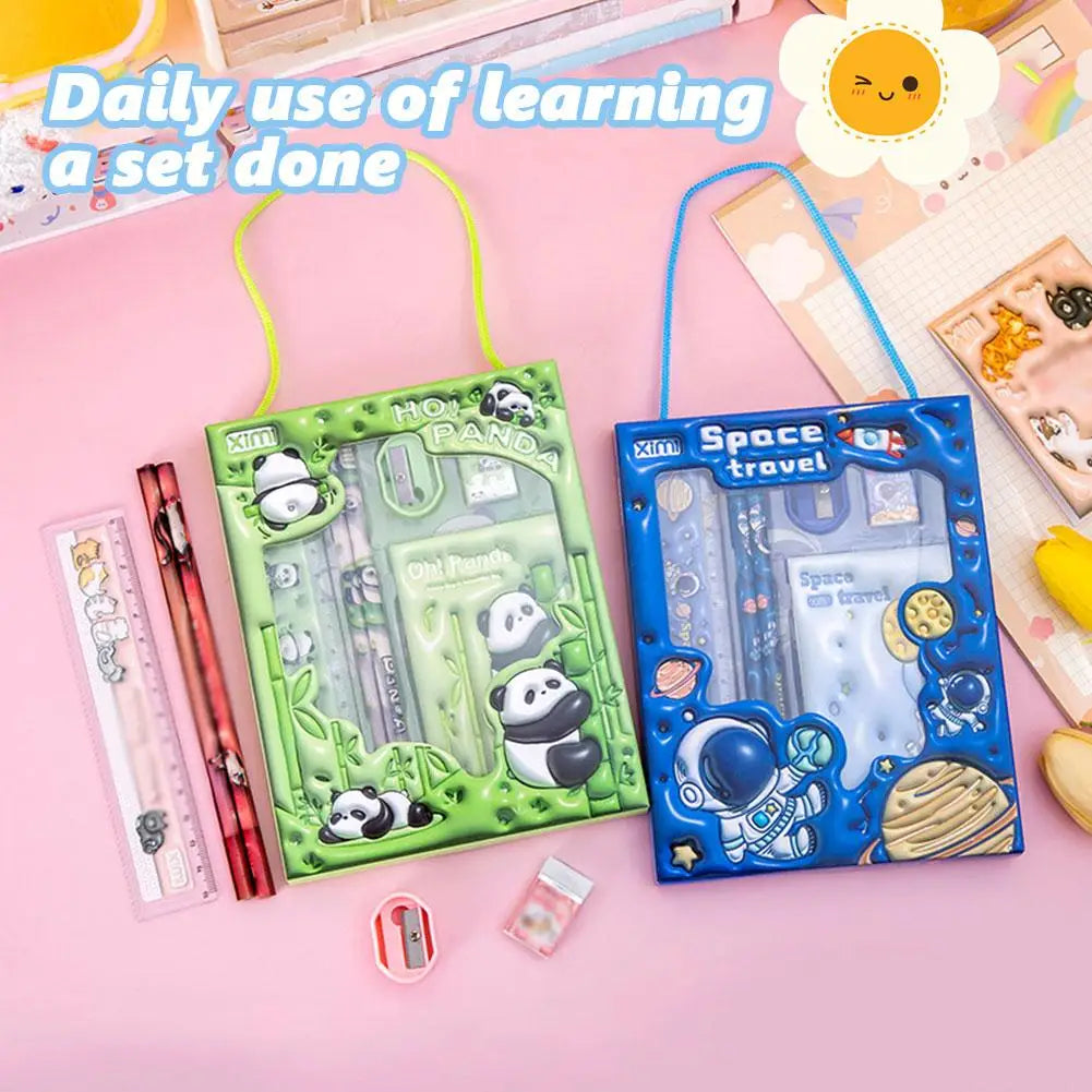 1 Set Cartoon Stationery Set for The Beginning of The School Year Pencil, Notebook,Ruler, Eraser Set Student Stationery Supplies