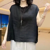Sleeveless Blouse for Women New Summer Style Round Neck Design Fashionable Loose Thin Top