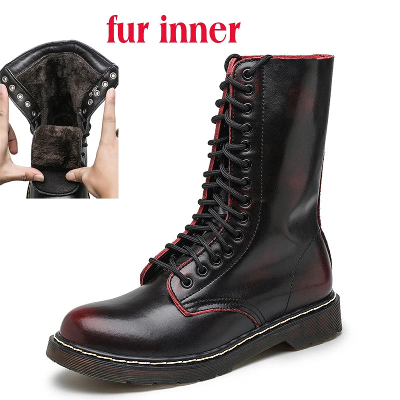 Men's Mid-calf Boots High Tube Work Boots Couples Outdoor Motorcycle Boots Large Size Women's Boots Winter Plush Cotton Boots