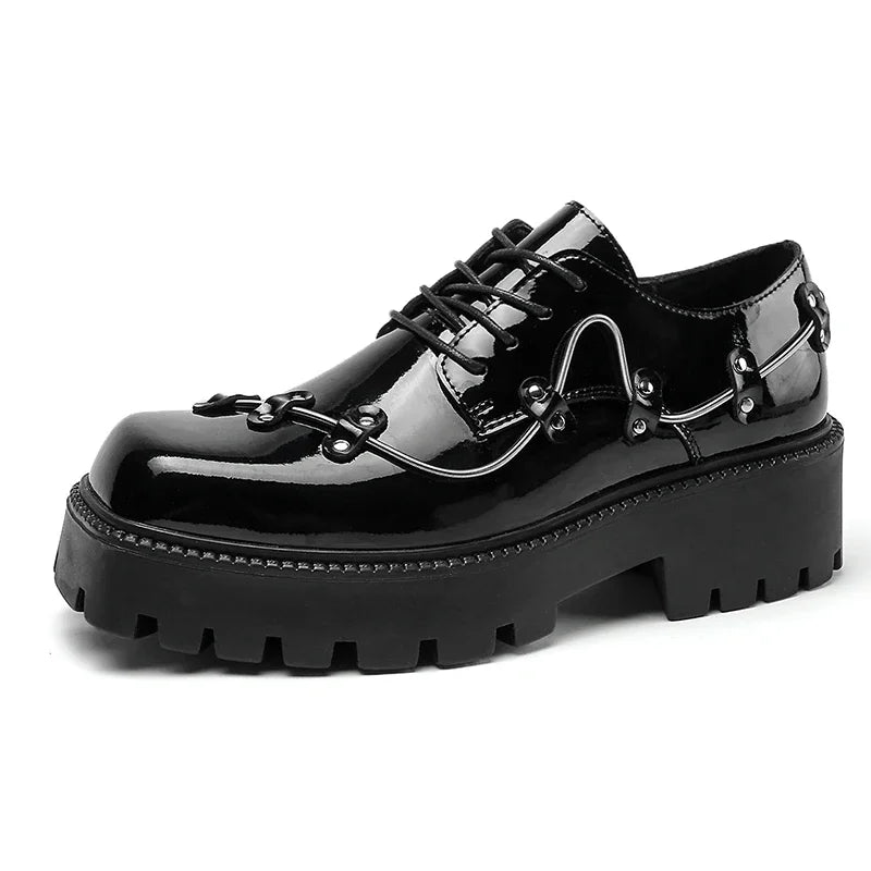 Brand New Black Brogue Shoes Men Classic Platform Oxford Dress Shoes Men Retro Patent Leather Footwear Low-Ankle Party Shoes