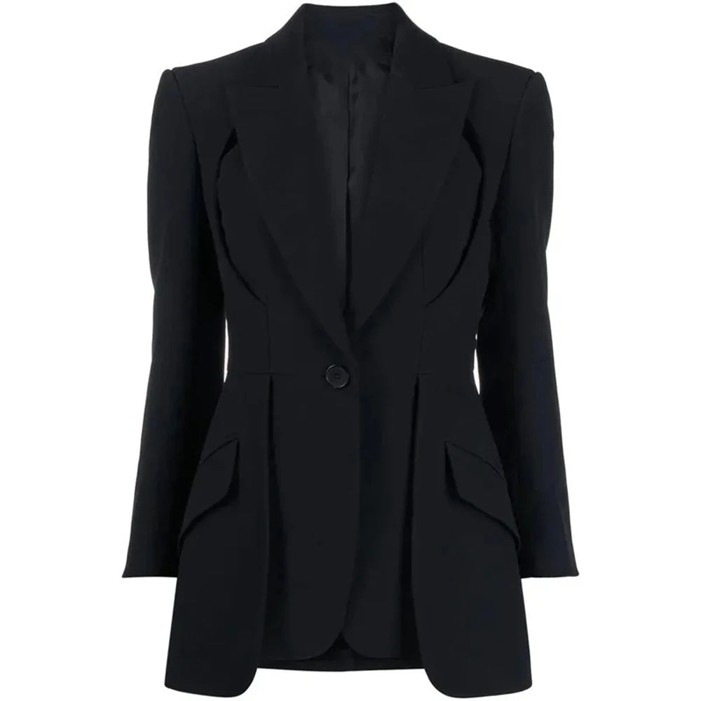 TWOTWINSTYLE Patchwork Button Slim Blazer For Women Notched Collar Long Sleeve Spliced Pockets Hollow Out Designer Coat Female