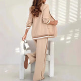 Pant Sets Women Wide Leg Pants Two Piece Set Button Coats Matching Sets Patchwork High Waist Elegant Trousers Pockets Sporty