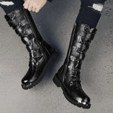 2025 High Leather Boots Men Black Boots Gothic Punk Motorcycle Boots Men Big Size 46 Comfy Platform Boots for Men Tooling Boots