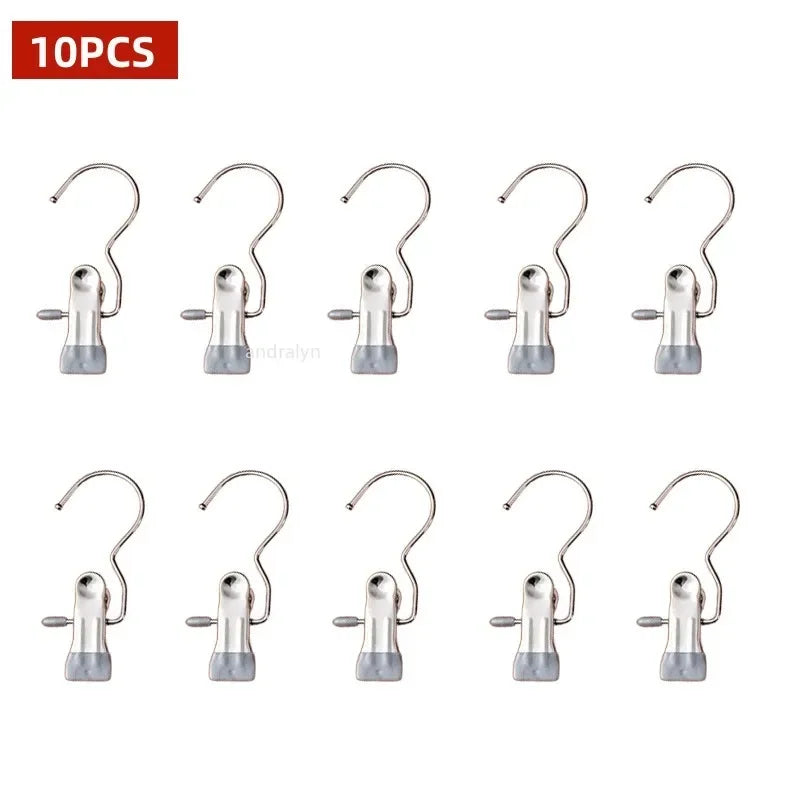 10/5PCS Stainless Steel Clothespins Laundry Clothes Pegs with Hook Pants Hanger Portable Hanging Clips Closet Clothes Organizer
