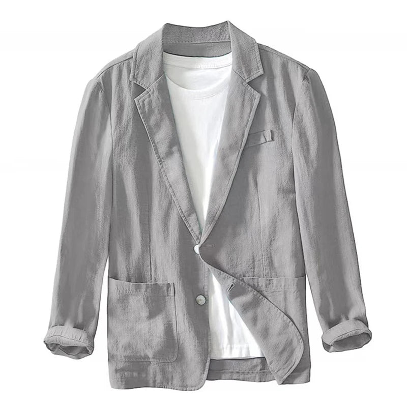 Stylish Retro Linen Blazer for Men Casual Business Formal Wear, Youthful and Loose Suit Jacket -70% Linen, 30% Cotton -8 Colors