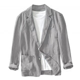 Stylish Retro Linen Blazer for Men Casual Business Formal Wear, Youthful and Loose Suit Jacket -70% Linen, 30% Cotton -8 Colors