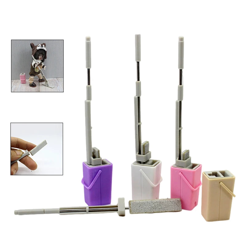 1Pcs 1:12 Dollhouse Miniature Mop Mini Cleaning Tool Furniture Decor Toy Kids Pretend Play Toys Doll House Accessories