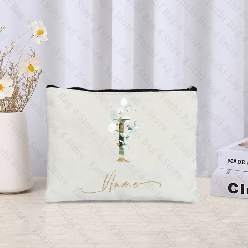 26 letters Flowers Custom Name Printed Makeup Bag Bridesmaid Wedding Makeup Box Gift Organizer Travel perfume Toilet Side Bag