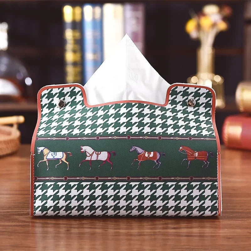 Retro Furniture Tissue Box PU Leather Tissue Case Napkin Holder Storage Container Car DesktopTissue  Storage Box Napkin Holder