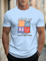 T Shirts For Men Bear 100% Cotton Graphic Printing Summer Round Neck T-Shirt Casual Breathable Street Style Daily Top