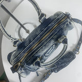 2025 new bag for women high-end denim motorcycle bag tassel rivets fashionable wash water canvas women's bag