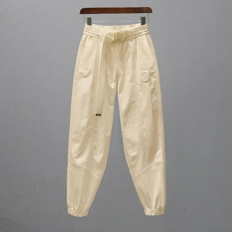 White Pants for Women with Elastic Waistband Loose and Casual Joggers Ankle-Length Leggings with Slimming Effect Harem Pants