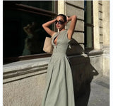 Women's Dress Sleeveless V-Neck Casual Waist-Fitted Zipper