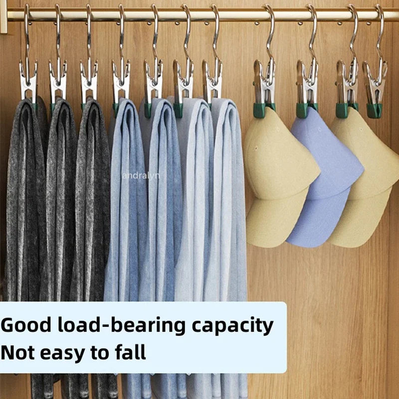 10/5PCS Stainless Steel Clothespins Laundry Clothes Pegs with Hook Pants Hanger Portable Hanging Clips Closet Clothes Organizer