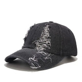 Baseball cap for men in spring and summer, fashionable European and American washed hole denim duckbill cap, outdoor casual sun