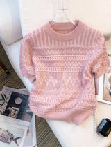 Women's T-Shirts Summer Thin Hollow Out Crew Neck Pullover Sweater Versatile Short Sleeve Knitted Top Women's Clothing