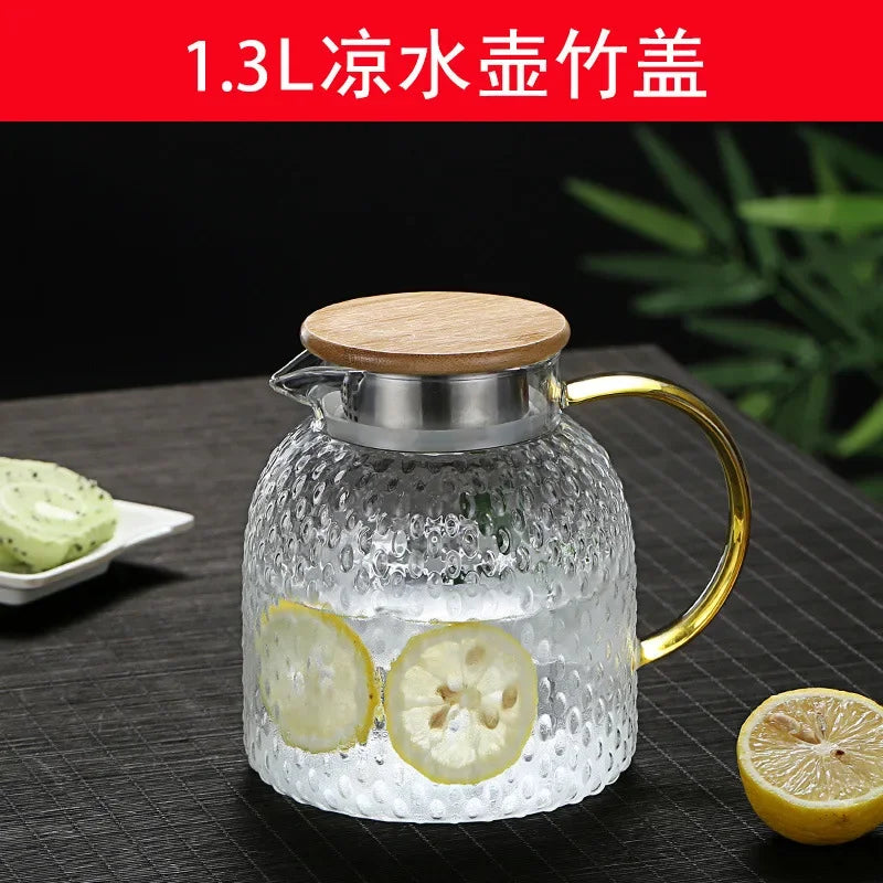 Glass Pitcher Glass Pitcher With Lid High Borosilicate Glass Heavy Duty Water Pitcher For Cold/Hot Drinks Iced Tea Juice Milk