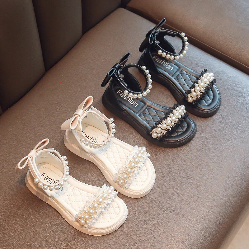 Girls' Beach Sandals: Adorable Princess Design, Black or White, Cool & Comfy