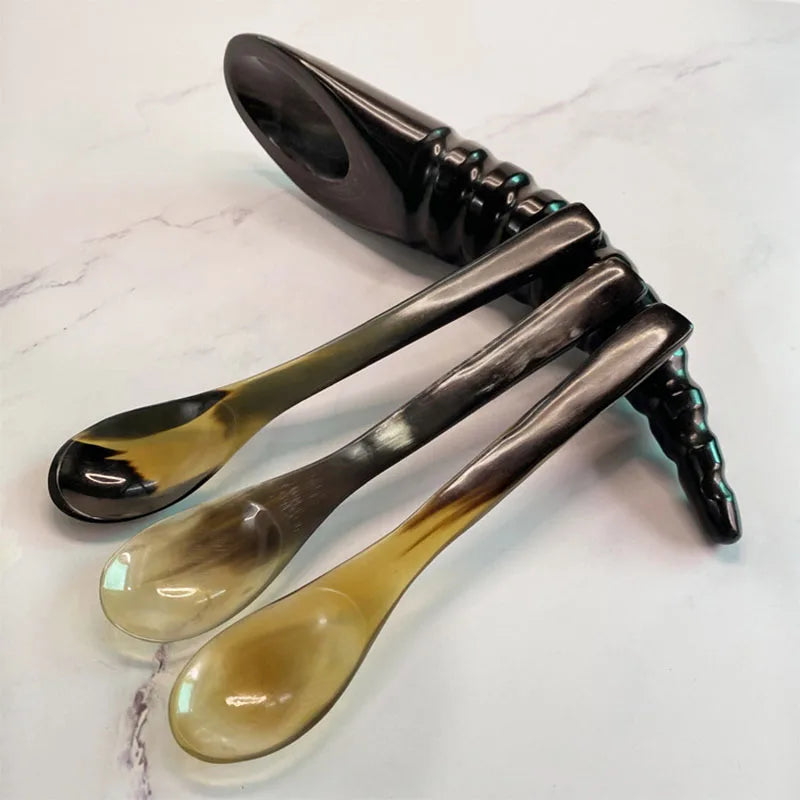 Kitchen Ladles Water Buffalo Horn Spoon Exquisite Western Cuisine Spoon Creative Dessert Spoon Long Handled Spoon Horn Products