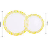 Gold Plastic Plates-Clear Plastic Party Plates, Premium Heavyweight Disposable Wedding Plates Dinner Plates Desser for holidays