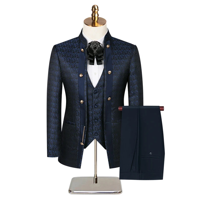 2025 New Wedding Host Performance Men's Suit Dress Three-piece Botanical Floral Pattern  Blazer  for Men with Pants and Vest