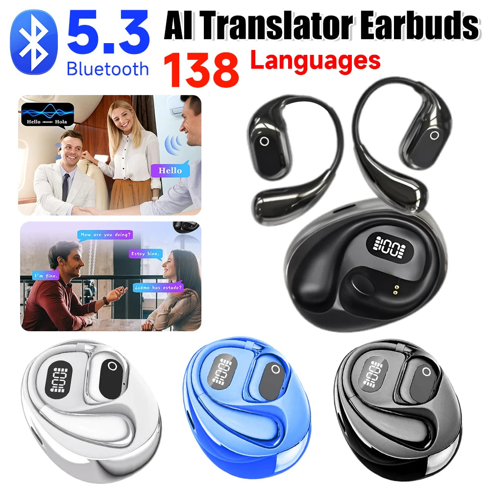 AI Translator Earbuds 138 Languages Real Time Translators Headphones Two-Way Voice Translation Earphones for Business Learning