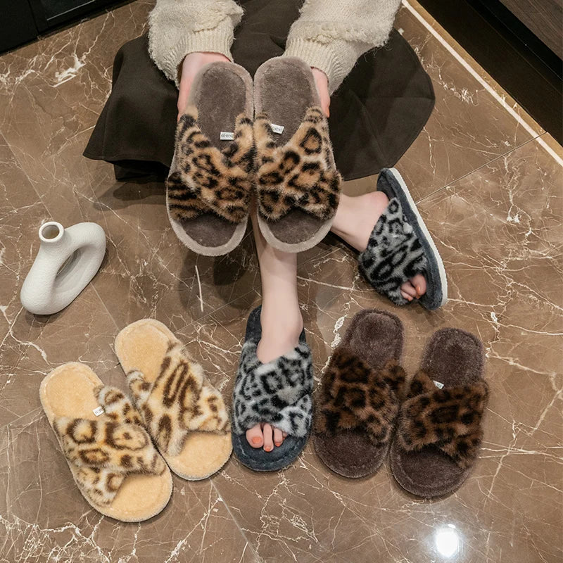 Women's Fuzzy Open-Toe Slippers Spring&Fall- Plush House Slides for Indoor, Cozy Non-Slip Bedroom Shoes for Ladies& Couples