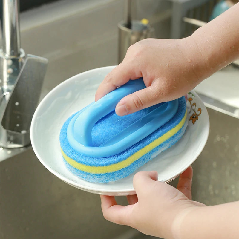 Cleaning brush with handle, sponge wiping, kitchen cleaning, dishwashing brush, thick sponge wiping, cleaning brush