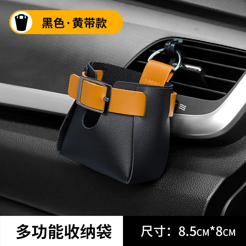 Car Storage Bag Air Vent Dashboard Tidy Hanging Leather Organizer Box Glasses Phone Holder Storage Organizer Car Accessories