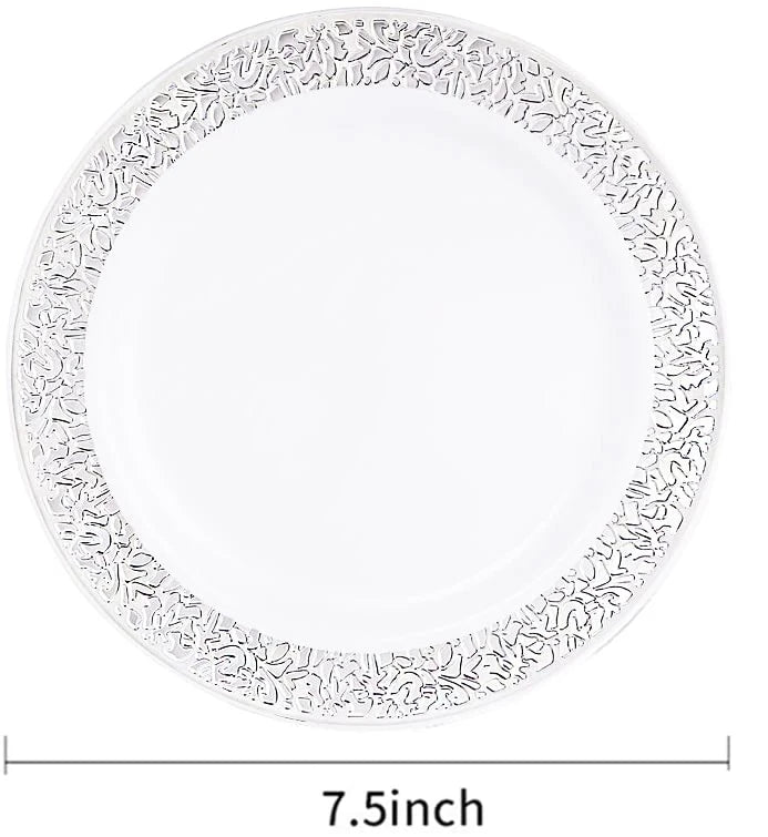 50/25pcs Gold Plastic Plates-7.5inch Disposable Salad/Dessert Plates-Hard Plastic Appetizer Plates Small Cake Plates for Parties