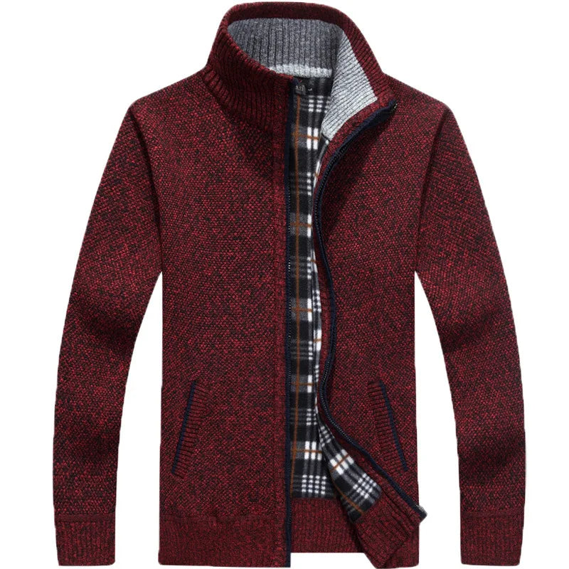 New Autumn and Winter Cardigan Sweater for Men, Warm Thick Loose Casual Stand Up Collar Knitted Zipper Cardigan
