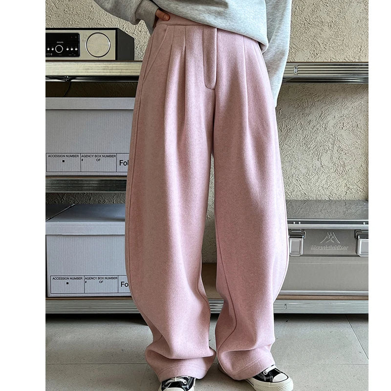 2024 Women Winter Autumn Thick Pants High Waist Wide Leg Warm Woolen Pants Fashion Clothes Vintage Pants Female Trousers