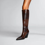 Kaky's new pointed thick heeled oversized women's boots, high boots, long boots, western boots